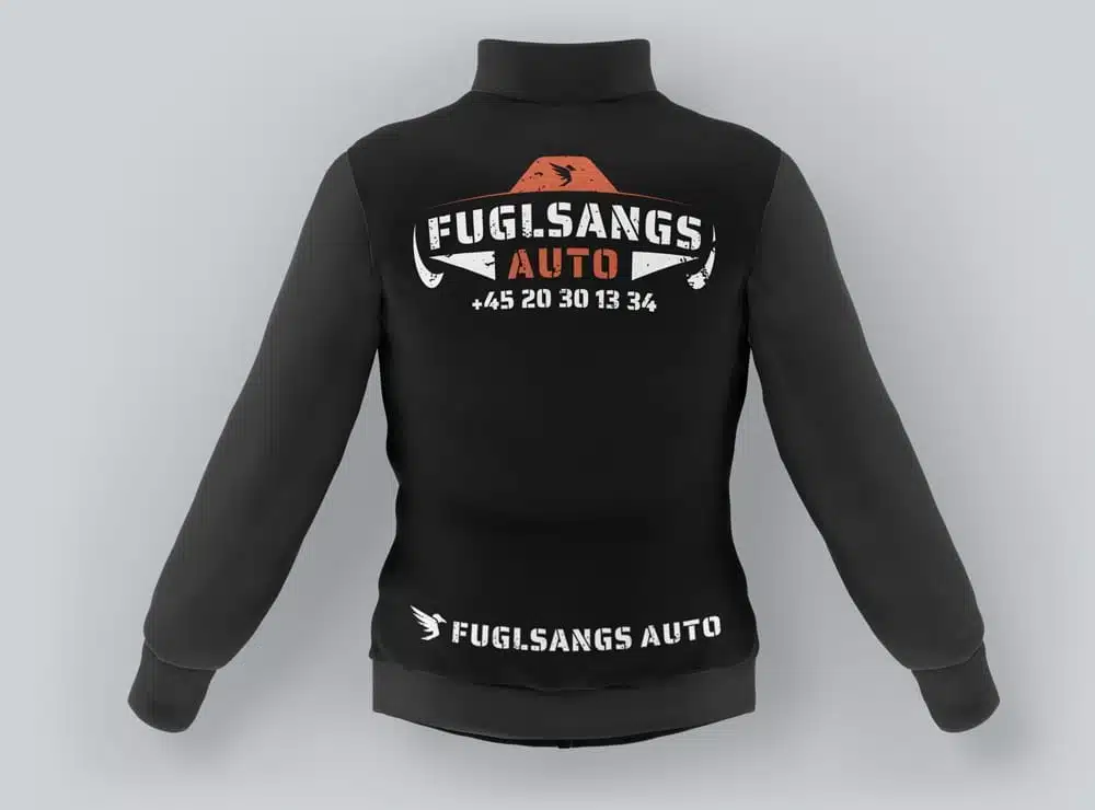 Mockup af trøje med Fuglsang Auto logo