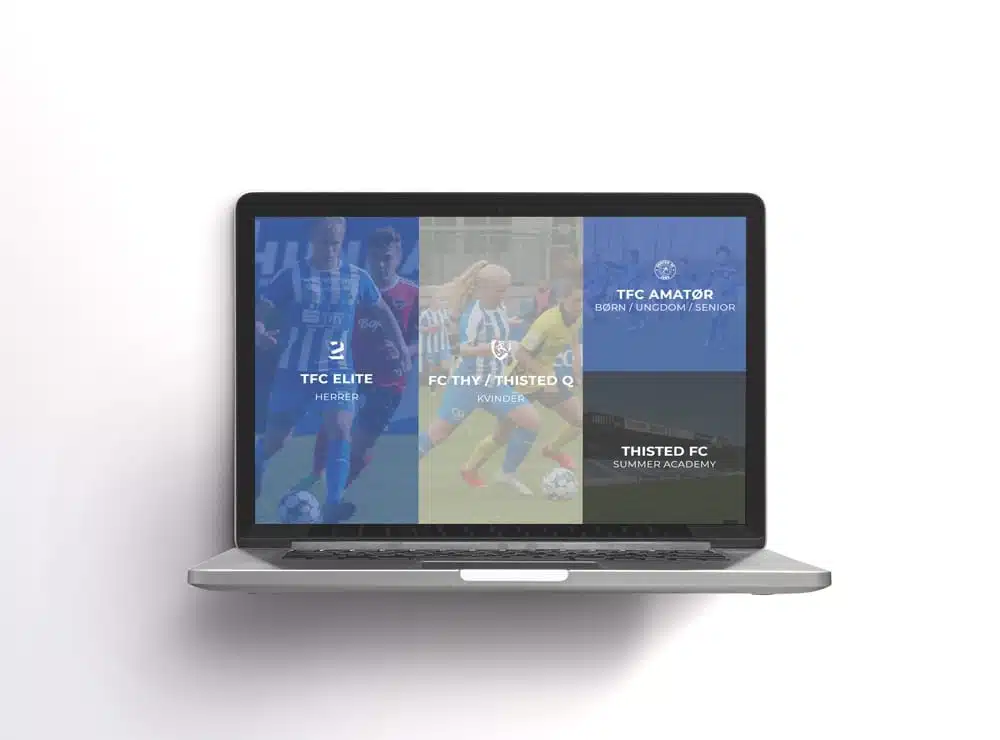 Desktop webdesign mockup af Thisted FC's hjemmeside
