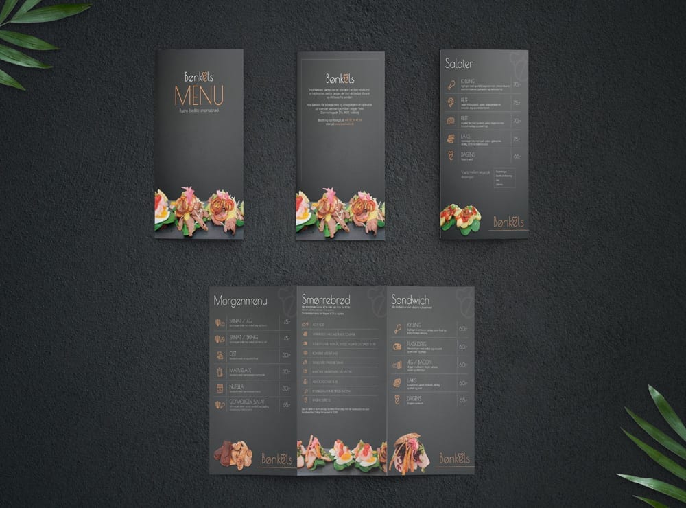 Mockup af brochure design til Bønkels