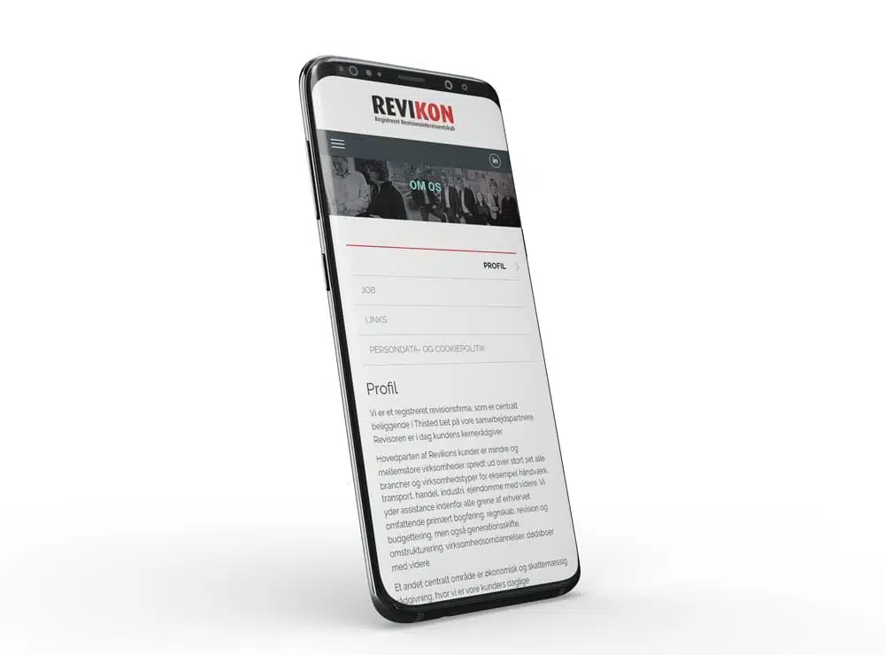 Mockup af mobil webdesign til Revikon