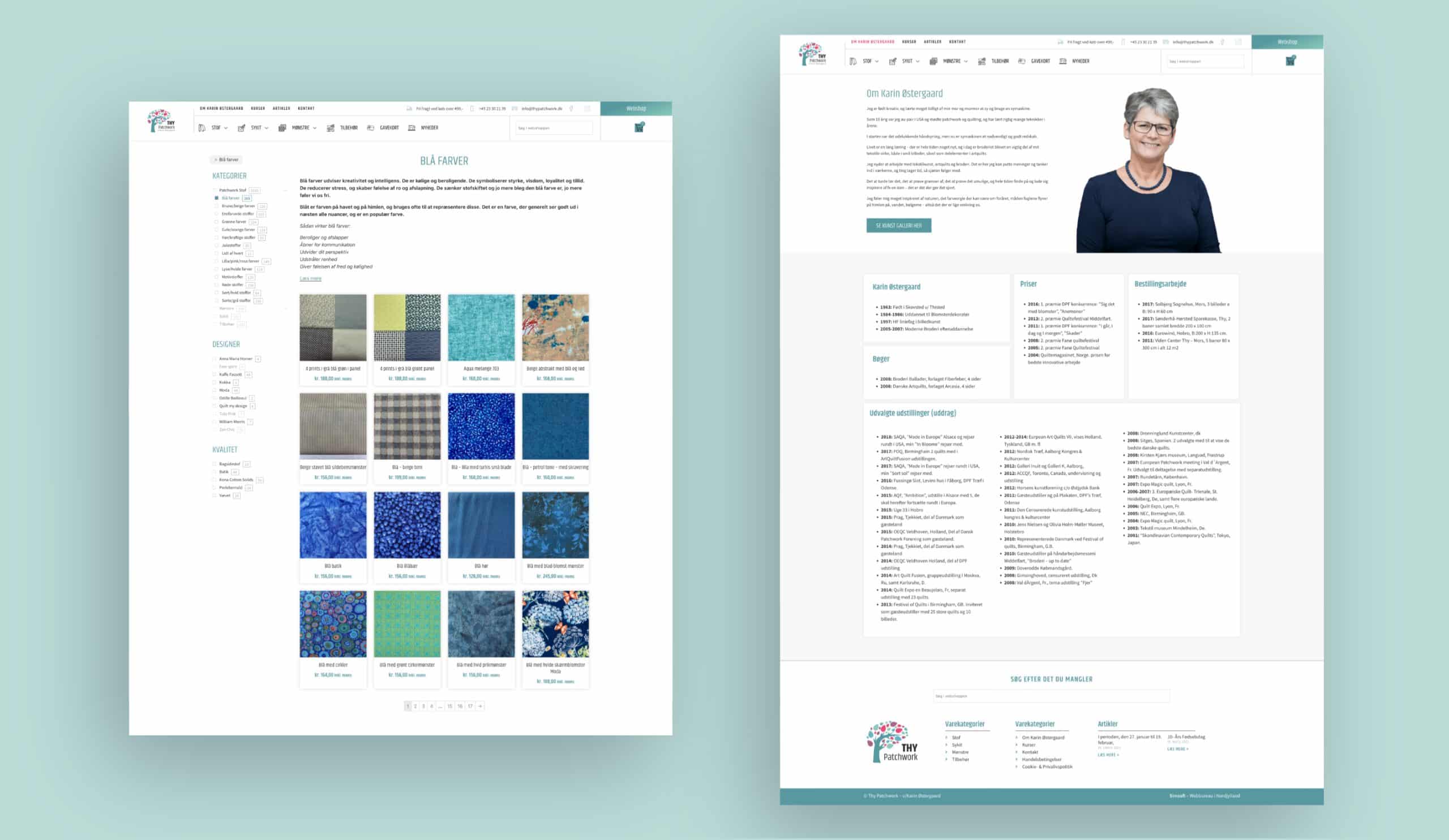 Mockup af Thy Patchworks produkt arkiv side, på deres WooCommerce webshop