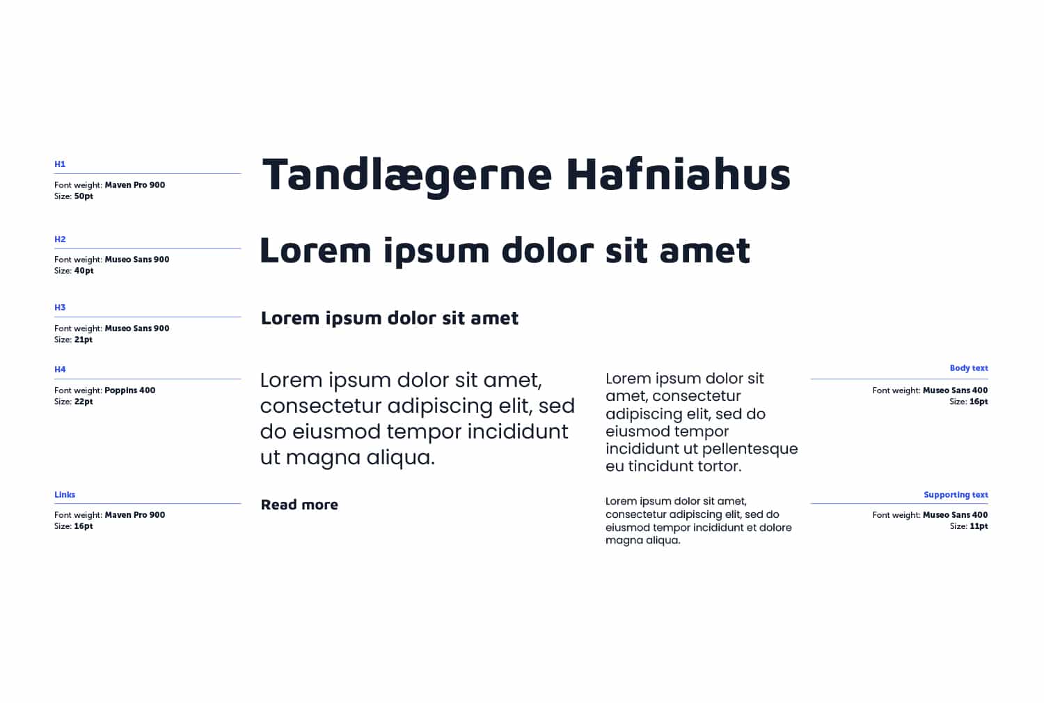 Typografi guidelines til Tandlægerne Hafniahus brand